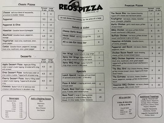 Menu photo 4 Reo's Pizza Cascade, ID Menu photo 4 Reo's Pizza Cascade, ID