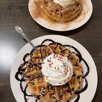 Copper Dog Cafe - Sprinkles waffles and Carmel Apple waffle. - Waffles Near Me - Mandan, North Dakota Copper Dog Cafe - Sprinkles waffles and Carmel Apple waffle. - Waffles Near Me - Mandan, North Dakota