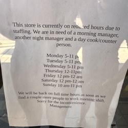 Wingstreet - Reduced hours sign