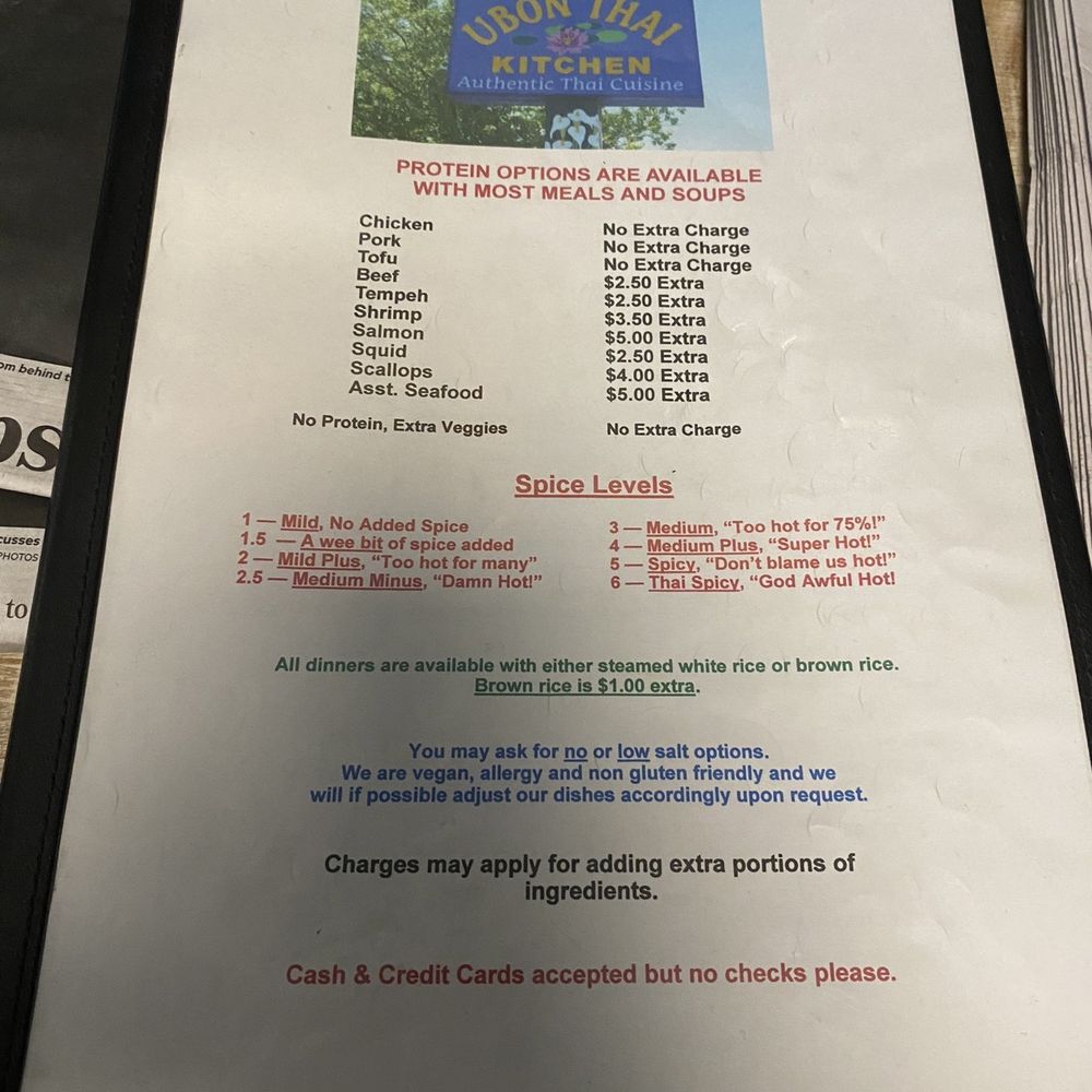 Ubon Thai Kitchen - Menu - Thai Near Me - Eugene, Oregon