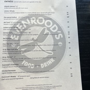 Evenrood's - Most current menu as of June 2023 - American Near Me - Bangor, Maine