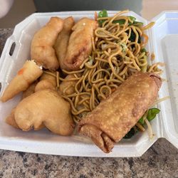 China Wok Restaurant - Combination Plate with Sweet and Sour Chicken.