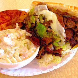 Baldinos Giant Jersey Subs - Pepper Steak sub with pasta salad and a pepperoni roll