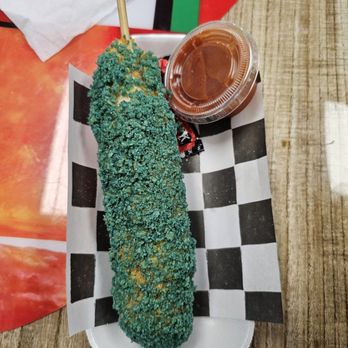 Pepitos Snacks and Tacos - Korean corn dog dipped in blue taki dust - Tacos Near Me - Athens, Alabama Pepitos Snacks and Tacos - Korean corn dog dipped in blue taki dust - Tacos Near Me - Athens, Alabama
