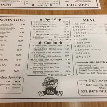 Lee's Tofu - Menu 1/20/17 - Korean Near Me - Gardena, California