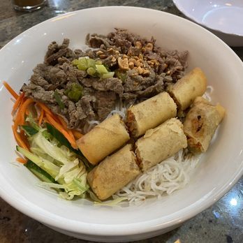 Pho Dinosaur - a bowl of noodles, meat, and vegetables - Vietnamese Near Me - Drumheller, Alberta