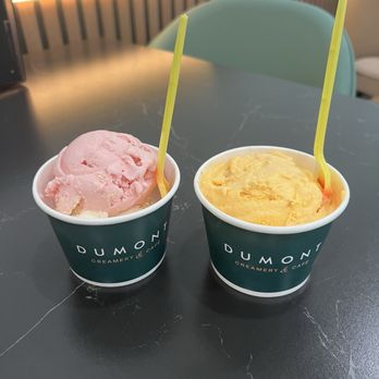 Dumont Creamery & Cafe - On the Left ( the Pink) is Cake and Jam and on the right is Butterscotch. - Ice Cream & Frozen Yogurt Near Me - Milton, Georgia