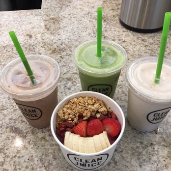 Clean Juice - The chocolate one- The tropical- The wedding one and a Berry bowl!!! Heavenly! - Juice Bars & Smoothies Near Me - Tampa, Florida Clean Juice - The chocolate one- The tropical- The wedding one and a Berry bowl!!! Heavenly! - Juice Bars & Smoothies Near Me - Tampa, Florida
