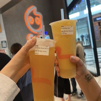 CoCo Bubble Tea - Sago Mango Green Tea (Left) and Mango Yakult (Right) - Bubble Tea Near Me - Santa Clara, California