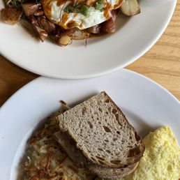 Kalua Pork Hash, Pesto Florentine Omelette