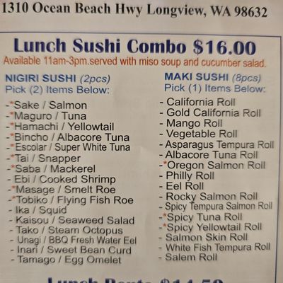 Menu photo 1 Sushi Sakura Longview, WA Menu photo 1 Sushi Sakura Longview, WA
