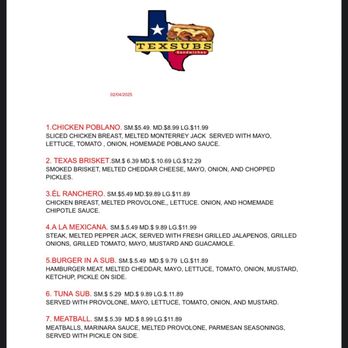 Texsubs - Menu - Food Trucks Near Me - Belton, Texas