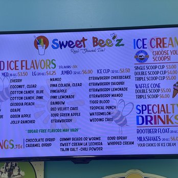 Sweet Beez - menu - Shaved Ice Near Me - Spring tx, Texas