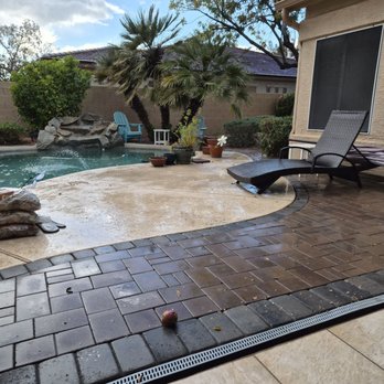 Desert Sage Landscaping - Patio and drain line. Sand grout installed later due to rain - Landscaping Near Me Desert Sage Landscaping - Patio and drain line. Sand grout installed later due to rain - Landscaping Near Me