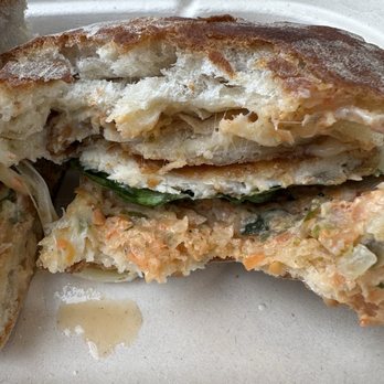 Little River - This photo really does not do justice to the delicious fried chicken sandwich. It was yummy - Cafes Near Me - New York, New York