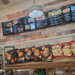 a display of chips and snacks