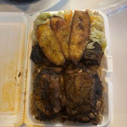 All Caribbean Restaurant - Large Jerk Chicken, plantains, cabbage, rice and beans