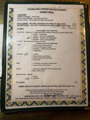 Menu photo 3 Casablanca Moroccan Restaurant Sacramento, CA Menu photo 3 Casablanca Moroccan Restaurant Sacramento, CA
