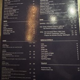 Drinks menu