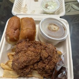 Two piece meal with mashed potatoes and I added a small coleslaw Two piece meal with mashed potatoes and I added a small coleslaw