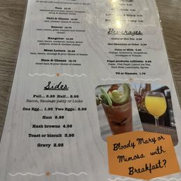 Breakfast menu Breakfast menu