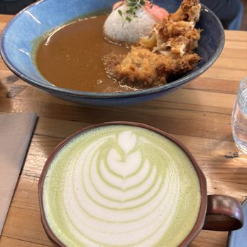 Stonemill Matcha - Chicken Katsu curry and Ginger Matcha Latte with oatmilk - Cafes Near Me - San Francisco, California Stonemill Matcha - Chicken Katsu curry and Ginger Matcha Latte with oatmilk - Cafes Near Me - San Francisco, California