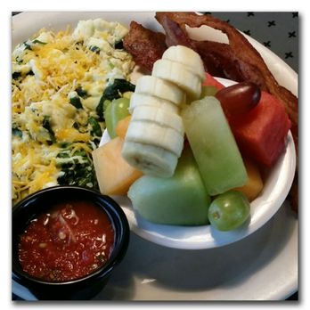 Firehouse Cafe - Egg whites with spinach, bacon, and fruit.....ask for what you like. - Breakfast & Brunch Near Me - Los Alamitos, California Firehouse Cafe - Egg whites with spinach, bacon, and fruit.....ask for what you like. - Breakfast & Brunch Near Me - Los Alamitos, California