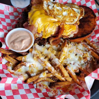 Bout Time Pub & Grub - BABB Burger with Garlic Cheesy Fries - Sports Bars Near Me - Vineyard, Utah