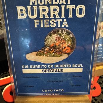 Coyo Taco - Monday burrito special - Mexican Near Me - Miami, Florida