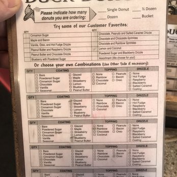 Duck Donuts - Order form.  You'll need a pen or crayon. - Donuts Near Me - Lancaster, Pennsylvania