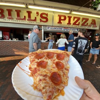 Bills Pizza - a slice of pepperoni pizza on a paper plate - Pizza Near Me - Old Orchard Beach, Maine Bills Pizza - a slice of pepperoni pizza on a paper plate - Pizza Near Me - Old Orchard Beach, Maine