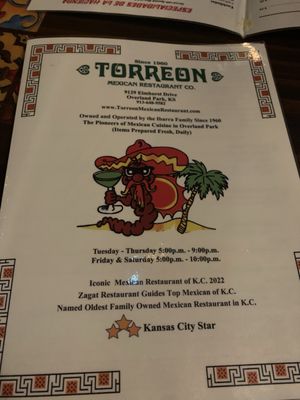 Menu photo 1 Torreon Mexican Restaurant Overland Park, KS Menu photo 1 Torreon Mexican Restaurant Overland Park, KS