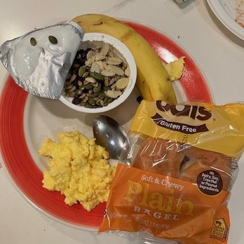 Residence Inn - My healthy breakfast (plain yogurt with raisins & sliced almonds, banana, scrambled eggs, and gluten-free bagel) - Hotels Near Me - Washington, DC, District of Columbia Residence Inn - My healthy breakfast (plain yogurt with raisins & sliced almonds, banana, scrambled eggs, and gluten-free bagel) - Hotels Near Me - Washington, DC, District of Columbia