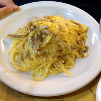 Pizzeria San Jacopino - Pasta Carbonara: Creamy and buttery pasta with savory strips of bacon. Phenomenal!! - Pizza Near Me - Florence, FI Pizzeria San Jacopino - Pasta Carbonara: Creamy and buttery pasta with savory strips of bacon. Phenomenal!! - Pizza Near Me - Florence, FI