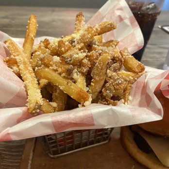 Flamme Burger - Keystone - Truffle Parmesan Fries. I'm drooling just thinking about them. - Burgers Near Me - Indianapolis, Indiana Flamme Burger - Keystone - Truffle Parmesan Fries. I'm drooling just thinking about them. - Burgers Near Me - Indianapolis, Indiana