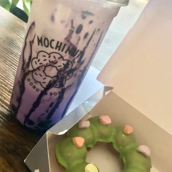 Mochinut - Ube boba and honey dew melon mochi donut - don't waste your money on the Ube boba drink. - Donuts Near Me - Temple Terrace, Florida