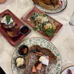 Berry French Toast, Honey Butter Pancakes, Chicken & Biscoff Waffles, Fried Green Tomato, Turkey Bacon