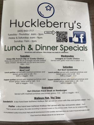 Menu photo 2 Huckleberry’s Winner, SD Menu photo 2 Huckleberry’s Winner, SD