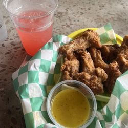 Duck Inn Taproom - Strawberry lemonade, duck wings with garlic Parmesan