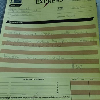 Electricians Service Express - Our estimate and bill from Electricians Service Express. - Electricians Near Me - Huntington Beach, California