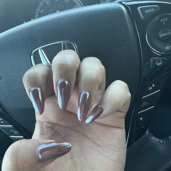 Tulip Nails - Brown chrome Gel-X almond shape nails. - Nail Salons Near Me - Alameda, California Tulip Nails - Brown chrome Gel-X almond shape nails. - Nail Salons Near Me - Alameda, California