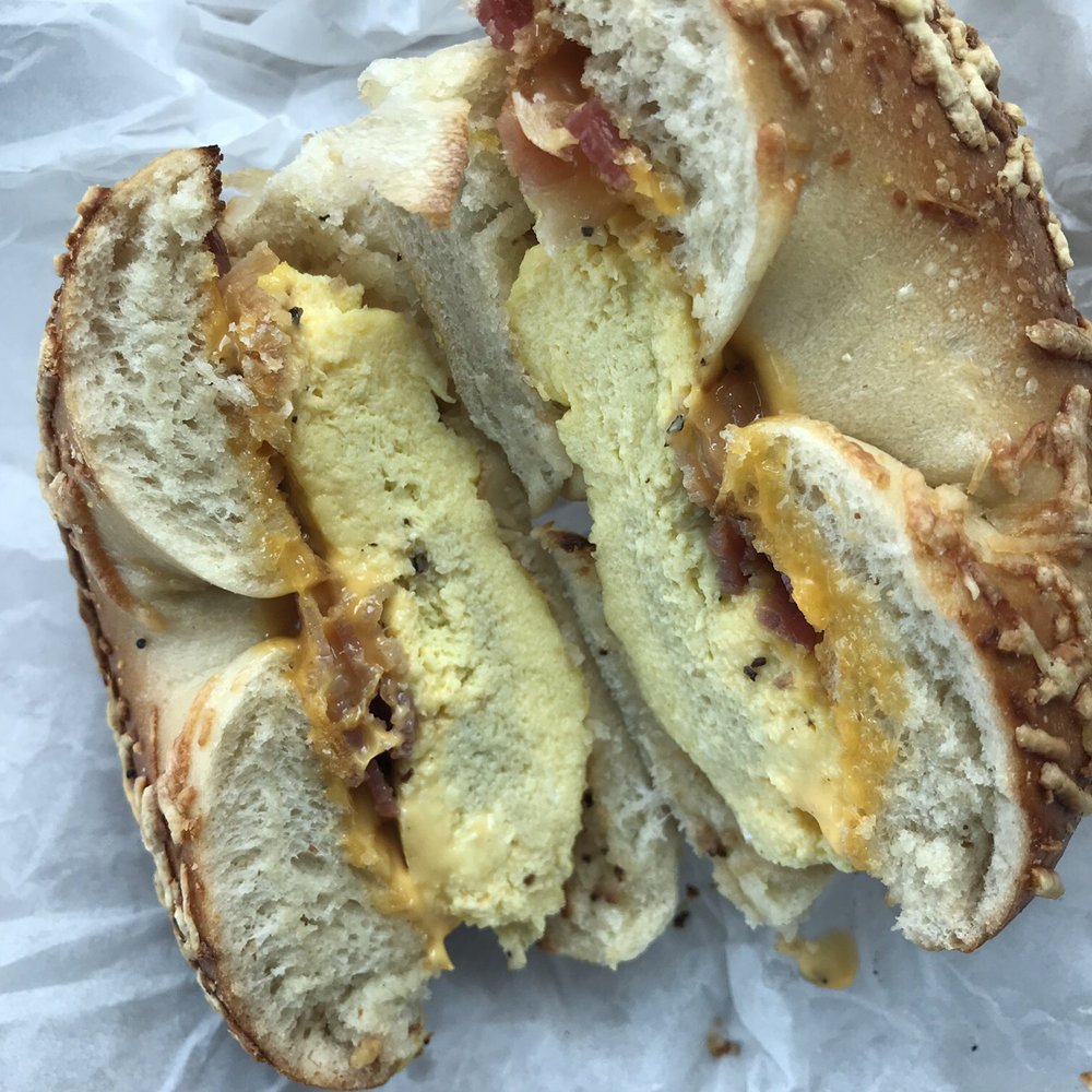 Levy's Bagels - Bacon, egg and cheese on Asiago bagel - Bagels Near Me - Alameda, California Levy's Bagels - Bacon, egg and cheese on Asiago bagel - Bagels Near Me - Alameda, California