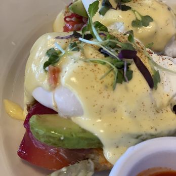 Cecilia - The Benedict - beet cured steelhead lox, avocado, house biscuit, poached egg, with hollandaise. - Breakfast & Brunch Near Me - Vancouver, Washington