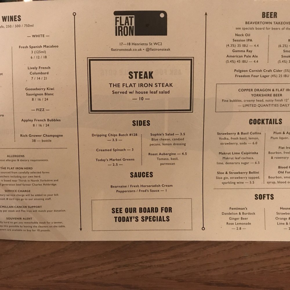 Flat Iron - Menu - simple and on point ! - Steakhouses Near Me - Covent Garden, XGL Flat Iron - Menu - simple and on point ! - Steakhouses Near Me - Covent Garden, XGL