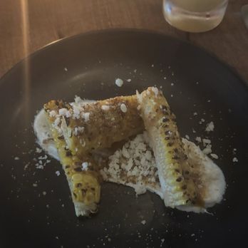Cochineal - Grilled Corn Ribs Cotija, Requesón, Arbol Chile Oil, Breadcrumbs (V) - New American Near Me - Marfa, Texas Cochineal - Grilled Corn Ribs Cotija, Requesón, Arbol Chile Oil, Breadcrumbs (V) - New American Near Me - Marfa, Texas