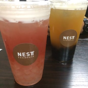 Nest Tea House - Rose green tea w/aloe & peach green tea w/boba (lots of topping in each drink!!!!) - Bubble Tea Near Me - Arcadia, California
