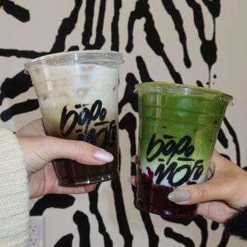 Bopomofo Cafe - Hojicha corn latte and blueberry matcha latte - Cafes Near Me - Irvine, California