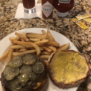 The E'terie - Cheeseburger with mustard, pickles, jalapeños, and fries - Absolutely Delicious !!! - Cocktail Bars Near Me - San Antonio, Texas