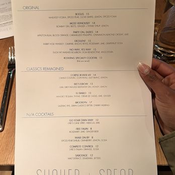 Shaker + Spear - Drink menu - Seafood Near Me - Seattle, Washington