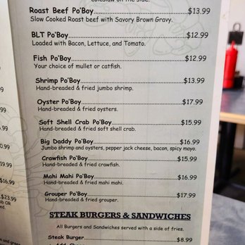 Shannon's Seafood Kitchen - Dec 2022: Menu Pic 6 of 6-- Po'Boys, Steak Burgers, & Sandwiches - Seafood Near Me - Pensacola, Florida Shannon's Seafood Kitchen - Dec 2022: Menu Pic 6 of 6-- Po'Boys, Steak Burgers, & Sandwiches - Seafood Near Me - Pensacola, Florida